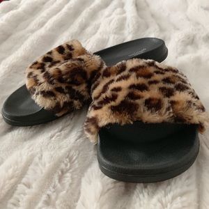 Urban Outfitters Furry Cheetah Slides